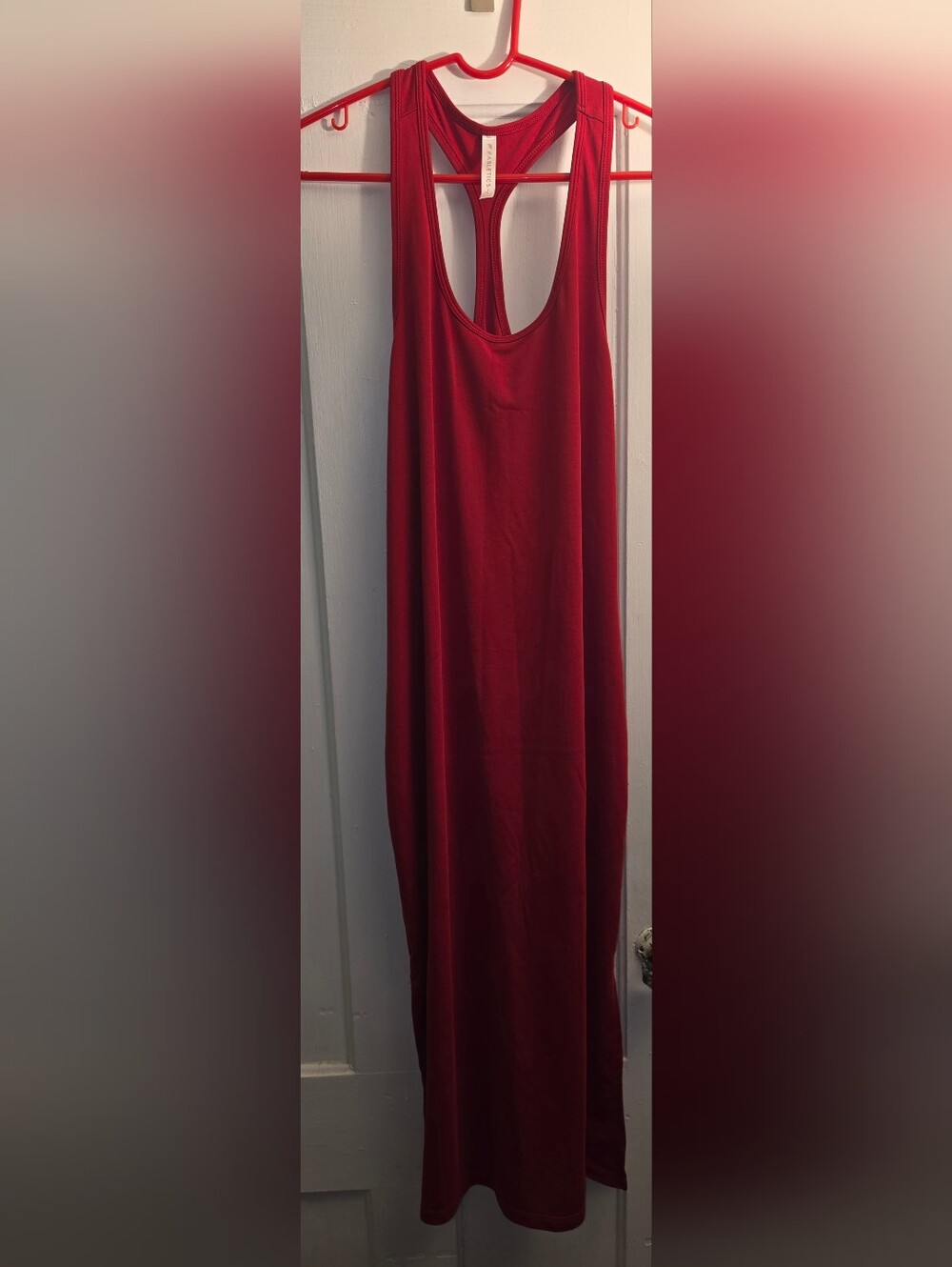 Fabletics Casual Casey Racerback Dress Midi Scoop Neck Sleeveless Slit Red LARGE